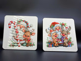 Custom coasters set with personalized designs on wooden round coasters